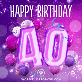 40Th Happy Birthday Gif With Balloons And Falling Confetti