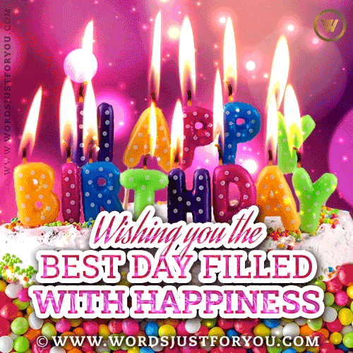 Cake Gif With Lit Candles And Colourful Cake With Birthday Letter Lit Candles