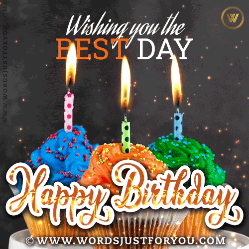 Beautiful Happy Birthday Cupcakes Gif With Glitter And Lit Candles