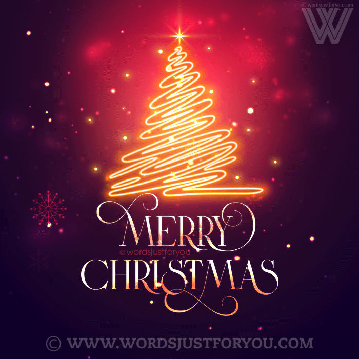 Animated Glitter Merry Christmas Wishes With Beautiful Gold Christmas Tree - Merry Christmas Gif