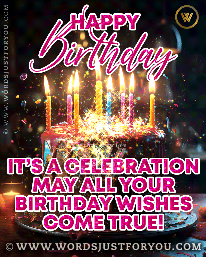 Happy Birthday Gif Image With Beautiful Cake, Candles, Confetti And Glitter - Happy Birthday Gif
