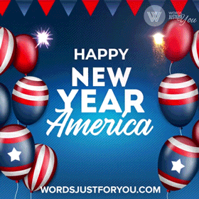 Happy New Year America Gif With Balloons And Fireworks 2022