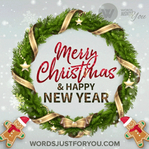Merry Christmas Wreath Gif With Gold Ribbons And Happy New Year Wishes