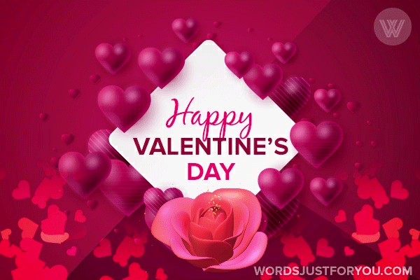 Happy Valentines Day Gif Ecard With Pink Balloons And Red Rose Petals