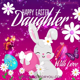 Cute Happy Easter Daughter Gif Card With Bunny And Animated Glitter And Hearts