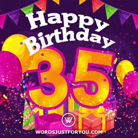 Animated Happy 35Th Birthday Gif With Balloons And Confetti