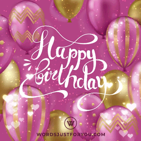Happy Birthday Gif With Balloons, Hearts And Glitter