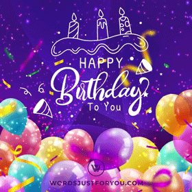 Happy Birthday Gif With Colourful Balloons And Glitter