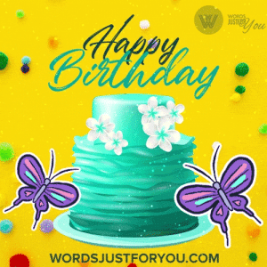 Happy Birthday Gif With Beautiful Cake And Butterflies