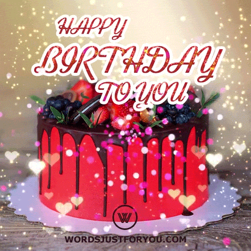 Animated Birthday Cake With Confetti And Glitter Gif