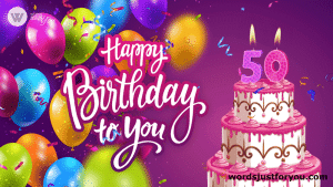 Animated Happy 50Th Birthday Gif With Balloons, Cake And Candles