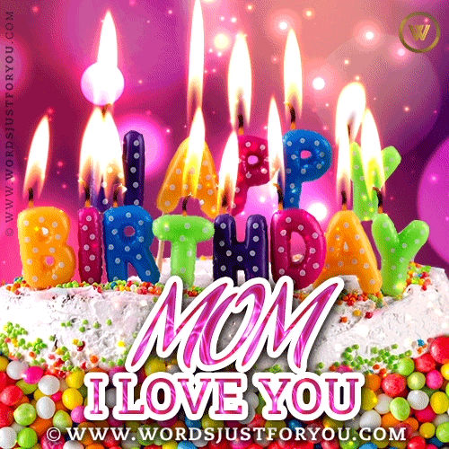 Animated Happy Birthday Mom Cake Gif With Colourful Happy Birthday Letters Candles
