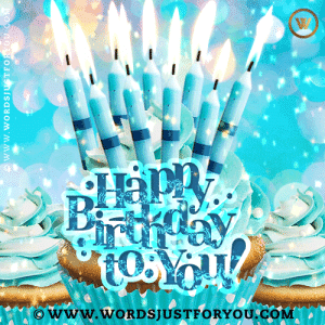 Blue Cake Gif With Blue Candles And Falling Confetti