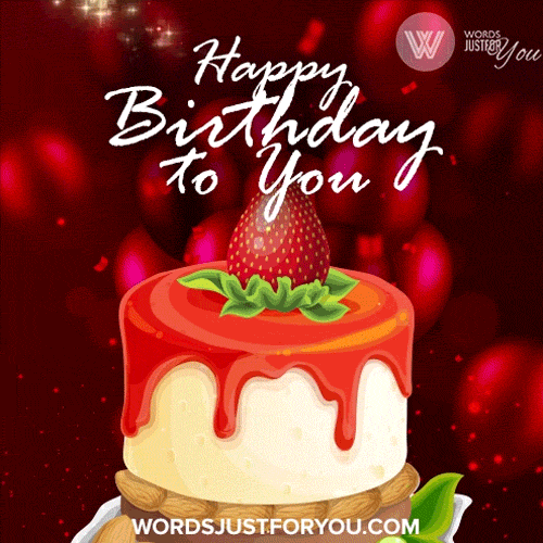 Animated Straeberry Birthday Cake Gif With Gold Glitter