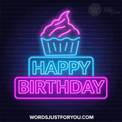Neon Happy Birthday Gif With Cupcake