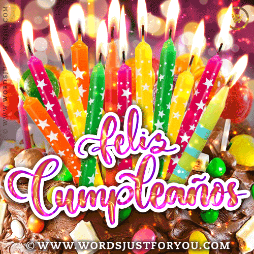 Beautiful Chocolate Cake Feliz Cumpleanos Gif With Candies And Colourful Lit Candles