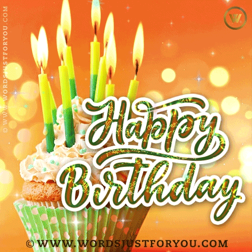 Cake Gif With Glitter And Beautiful Yellow And Green Burning Candles