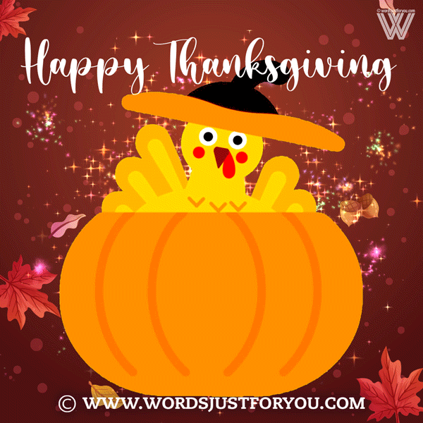 Happy Thanksgiving Funny Gif With Turkey In Pumpkin