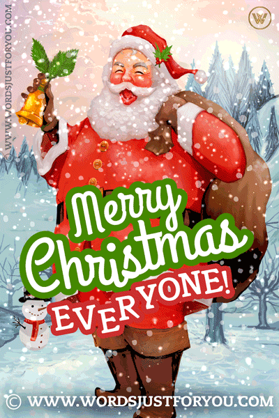 Merry Christmas Gifs Animated With Santa, Falling Snow And Presents With Merry Christmas Animated Text