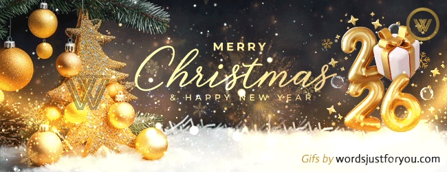 Merry Christmas Email Signature with Fireworks and Golden Balloons New Year 2026