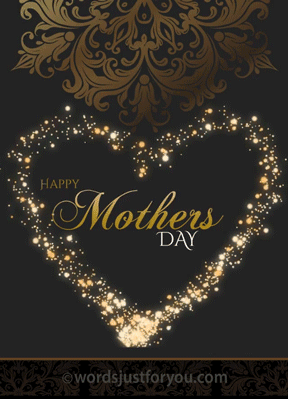 Animated Happy Mother's Day Black And Gold Gif With Glowing Hearts Frame