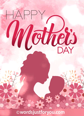 Pink Floral Happy Mothers Day Gif With Mother And Child And Glowing Hearts