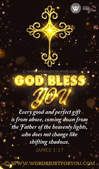 God Bless You Gif With Bible Verse With Gold Cross And Glitter