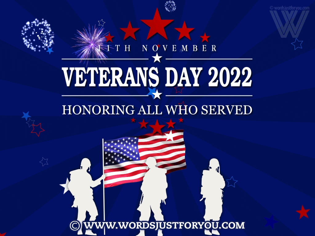 Animated Happy Veterans Day 2022 Gif With Fireworks, Usa Flag And Veterans - Veterans Day 2022 Gif