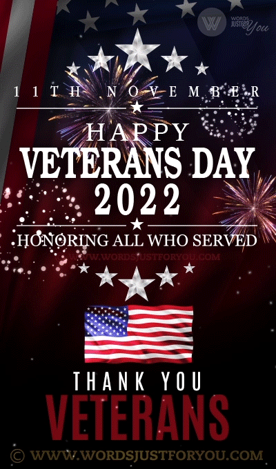 Happy Veterans Day 2022 Gif With Fireworks, Usa Flag And Thank You Veterans Message - Veterans Day 2022 Gif