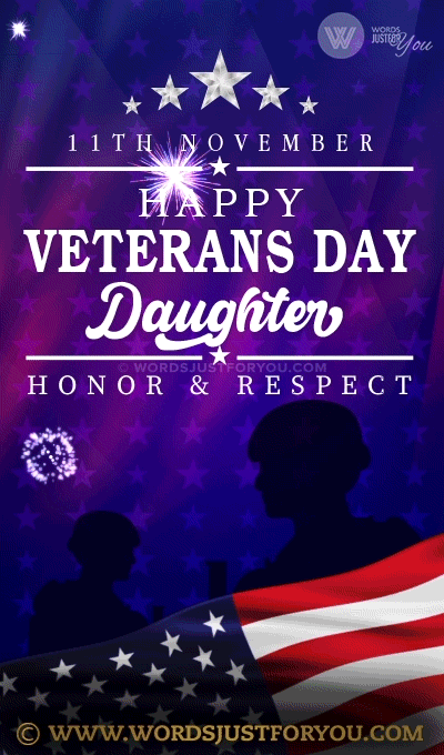 Happy Veterans Day Daughter Gif With Fireworks, Usa Flag And Stars - Happy Veterans Day Gif