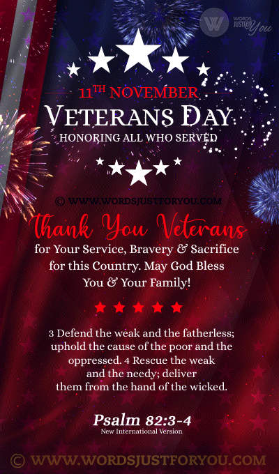 Happy Veterans Day Gif Religious With Biblee Verse, Fireworks And Message: Thank You Veterans God Bless You &Amp; Your Family