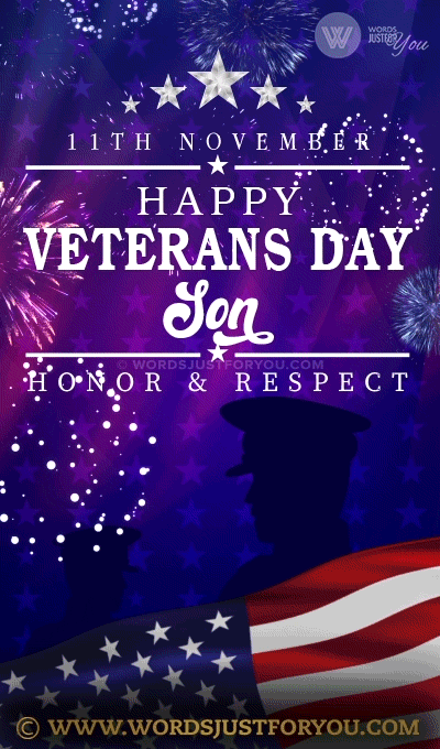 Happy Veterans Day Son Gif With Fireworks, Usa Flag And Stars - Happy Veterans Day Gif