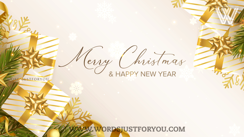 Beautiful Golden Gifts Merry Christmas And Happy New Year Gif - Animated Merry Christmas Gif