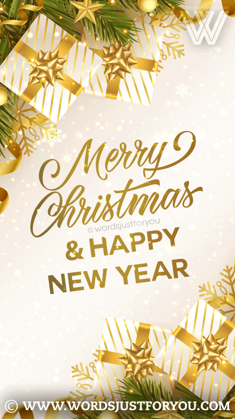 Beautiful Golden Merry Christmas And Happy New Year Gif - Merry Christmas Gif