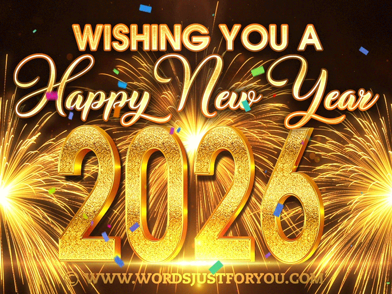 Amazing Gold Fireworks 2026 Happy New Year Gif with Confetti - Happy New Year 2026 GIF - Happy New Year Confetti GIF - 2026 Greetings Card