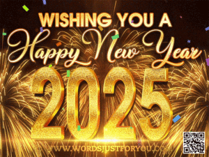 Amazing Gold Fireworks New Year Gif with Confetti, Happy New Year GIF, New Year GIF, 2025 GIF