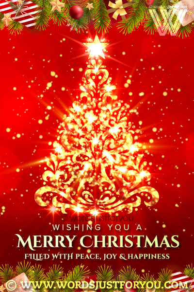 Red And Gold Glitter Merry Christmas Gif With Christmas Tree