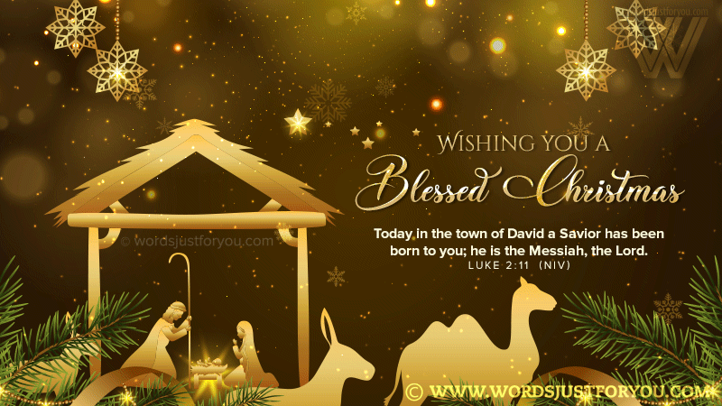 Beautiful Gold And Glitter Merry Christmas Religious Gif With Bible Verse