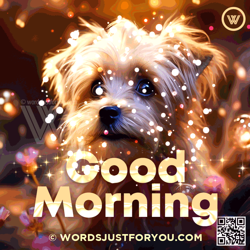 Cute Dog Good Morning Gif With Fireworks, Glitter And Lights - Good Morning Gif - Good Morning Gif For Her