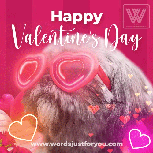 Animated Cute Happy Valentines Day Gif With Puppy And Neon Hearts