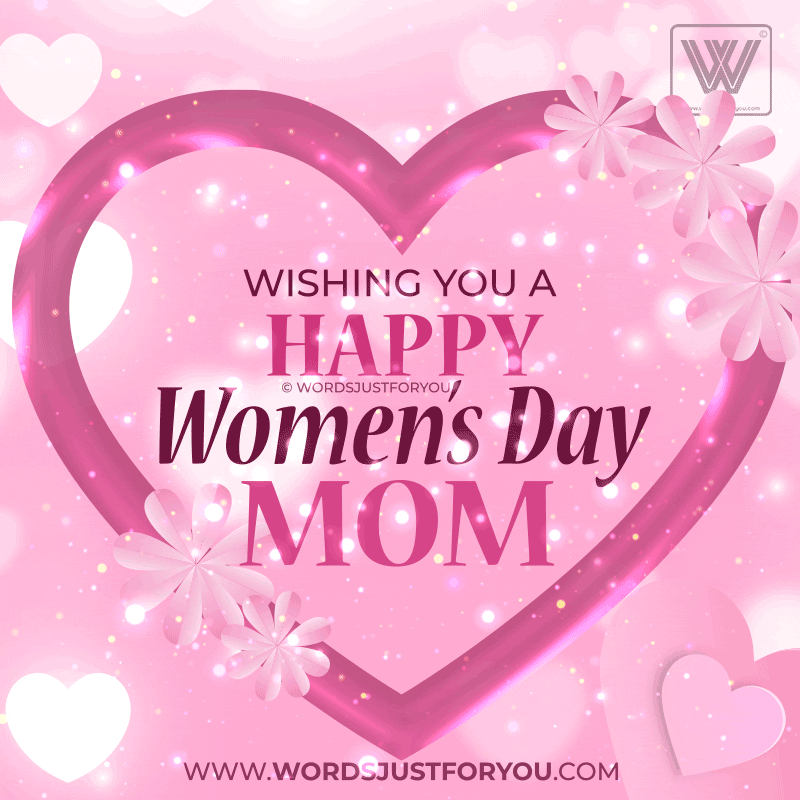 Happy Women's Day Mom Gif With Hearts And Glitter