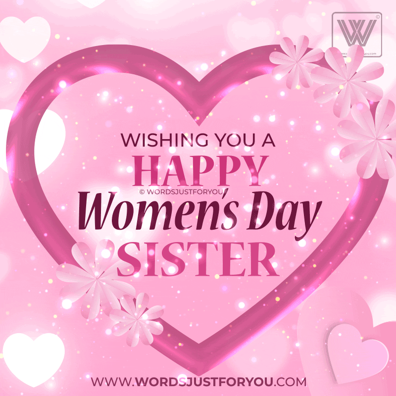 Happy Women's Day Sister Gif With Hearts And Glitter