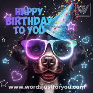 Cool Dog Happy Birthday Gif With Neon Stars And Hearts - Happy Birthday Gif