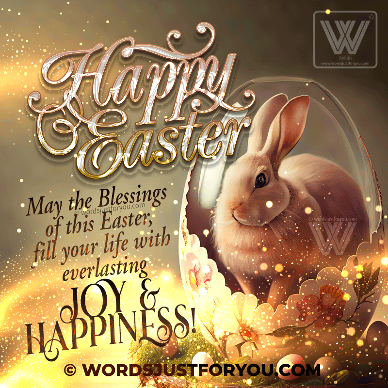 Beautiful Happy Easter Gif With Glitter Bunny Background - Beautiful Glitter Easter Blessings Gif With Creative Glitter Bunny And Blessings Message