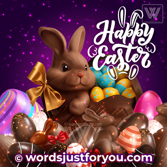 Glitter Chocolate Happy Easter Bunny Gif With Chocolate Bunnies And Easter Eggs - Happy Easter Gif