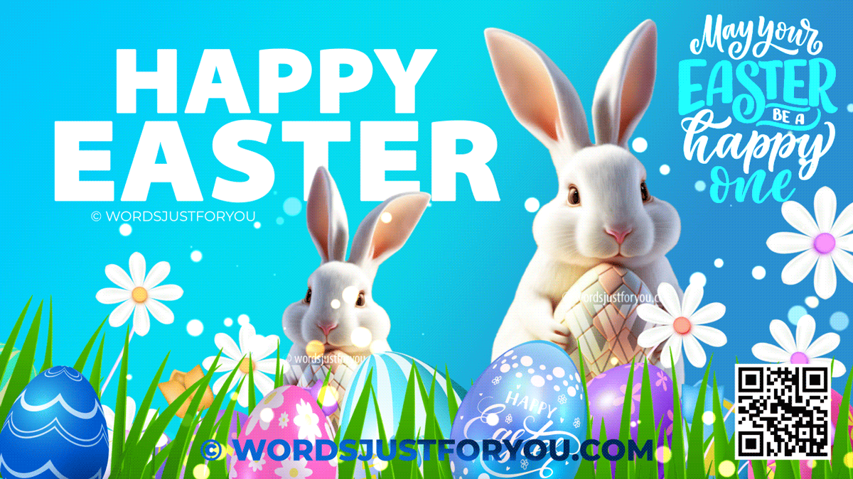 2023 Animated Happy Easter Gifs With Bunnies And Colorful Easter Eggs On Grass Free Download