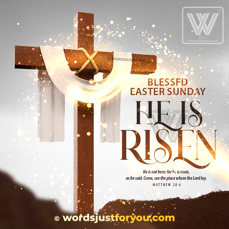 He Is Risen Gif - He Is Risen Gif With Cross, Bible Verse And Glitter