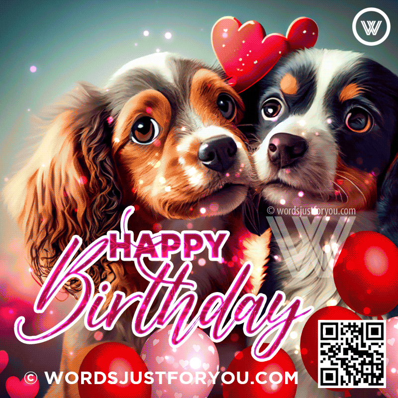 Cute Happy Birthday Gif With Puppies And Hearts - Animated Happy Birthday Wishes Gif Free Sharing