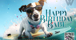 Happy Birthday Card for Him with Cool Surfing Dog - Happy Birthday Gif for Him
