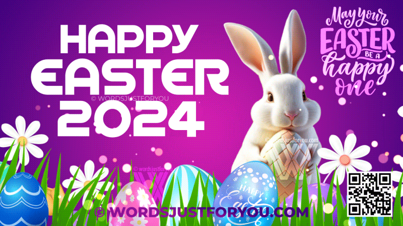 Happy Easter 2024 GIF with Animated Cute Bunny
